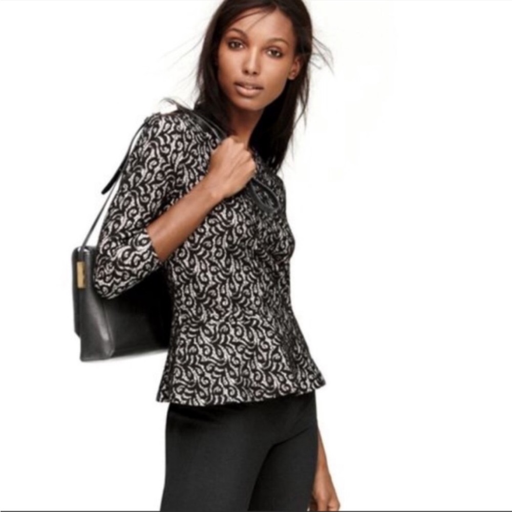 J crew lace black and white peplum top. Size small